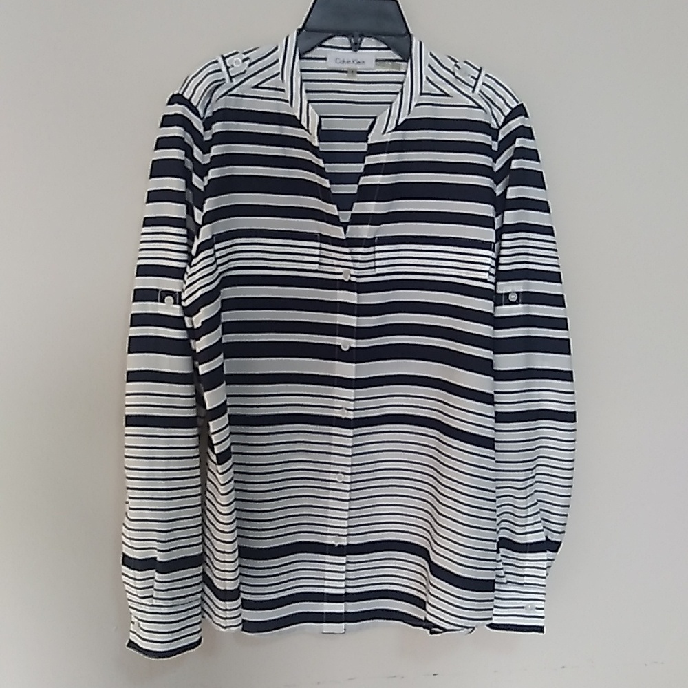 Calvin Klein Blouse White Blue Small